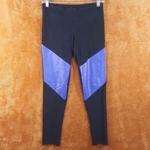 TNA Aritzia Womens Leggings Medium Black Pull On Colorblock Blue Stripe Cotton